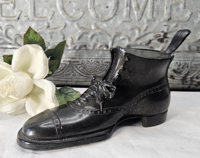 Antique 1920s Victorian Metal Hi Top Derby Shoe-shaped Inkwell