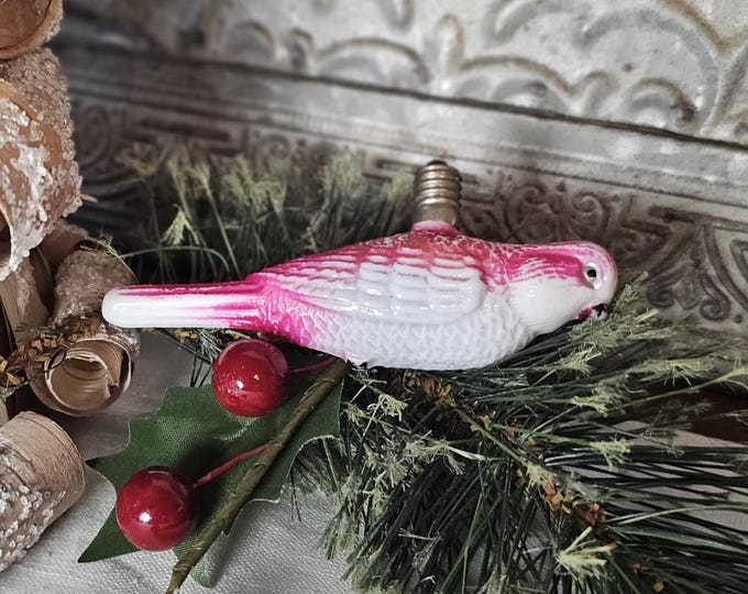 1910s-1940s Large Pink Bird Figural Milk Glass Christmas Light Bulb - Untested