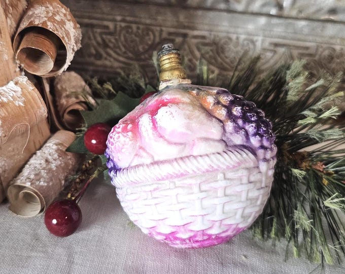 1910s-1940s Fruit Basket Figural Milk Glass Christmas Light Bulb - Untested