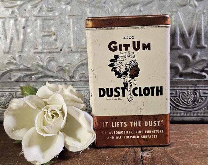 Rare ASCO Git Um Dust Cloth and Tin, Copyrighted 1955