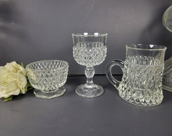 Diamond Point Clear by Indiana Glass - Choose from Beer Mug, Wine Glass or Sherbet