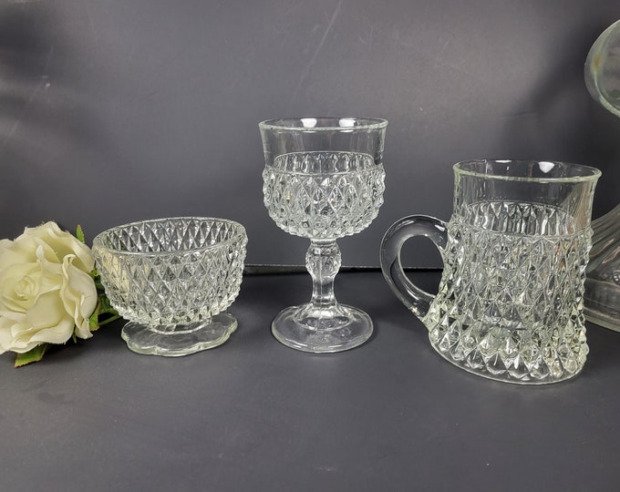 Diamond Point Clear by Indiana Glass - Choose from Beer Mug, Wine Glass or Sherbet