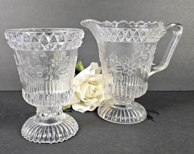 EAPG Wildflower Creamer and Spooner | 1880s Adams and Co Glass #140