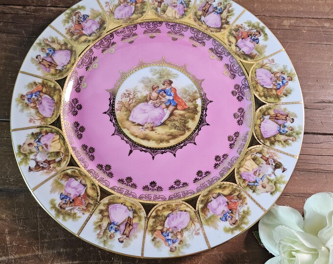 1930-45 Josef Kuba 11” Charger with Fragonard’s “Love Story” courting scenes | JKW Décor Carlsbad
