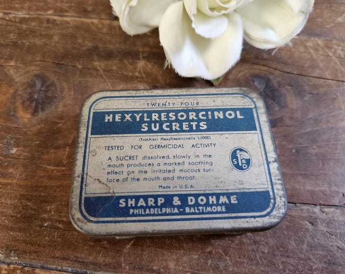 Vintage Sharp & Dohme Hexylresorcinol Sucrets Advertising Tin