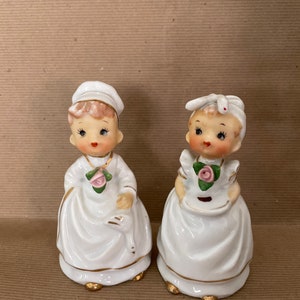 Vintage Cook and Maid Bells, 1950&#39;s Chase Japan Ceramic Cook and Maid Figurines, Bells, 1950&#39;s, Mid Century Decor