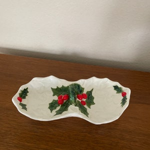 Vintage Christmas Dish, 1970&#39;s Lefton Ceramic Holly Candy Dish, 1970&#39;s Christmas Decor, Decoration