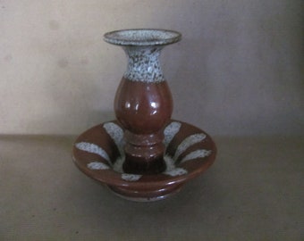 Vintage Pottery Candle Holder, 1970's Handmade Pottery Candlestick Holder, Signed MMS, Mid Century, 1970's Decor