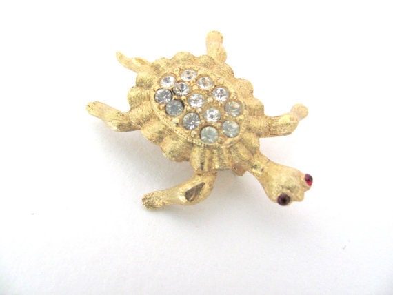 Vintage Turtle Brooch, Pin, 1960's Mamselle Gold … - image 2