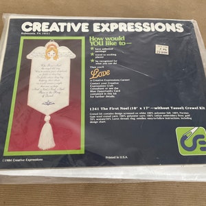 Vintage Christmas Crewel Wall Hanging Kit, 1980&#39;s Creative Expressions The First Noel Crewel Kit, NOS Angel Needlework Kit, Vintage Crafts