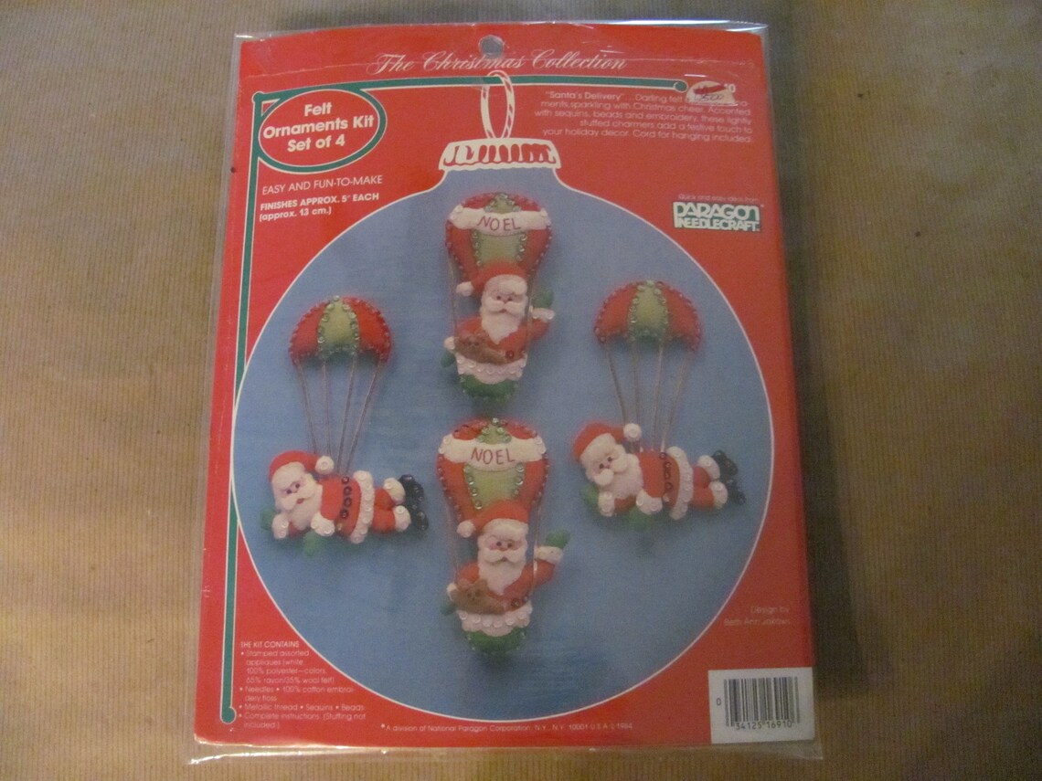 Vintage Christmas Felt Ornament Kit 1980s Paragon Santa's Etsy