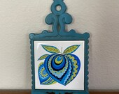 Vintage Tile Trivet, 1970 39 s Mod Blue Tile Trivet, Cast Iron, Hot Pad, Made In Japan, Mod Kitchen Decor, 1970 39 s Decor, Mid Century Decor