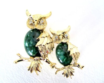 Vintage Owl Brooch, 1960's Gerry's Owl Brooch, Pin, Green Owl, Jelly Belly Owls, Animal Brooch, Owl Scatter Pins, 1960s Brooch, Jewelry