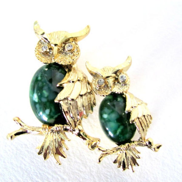 Broche Hibou Argenté Avec Ventre Vert Et Yeux Cristal - Modèle PRB211 - Occasion