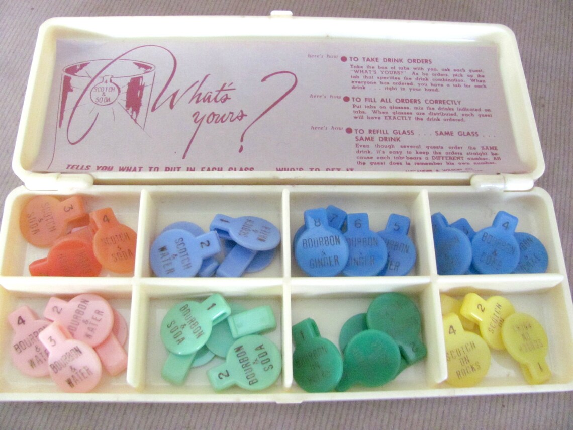 Vintage Drink Marker Set 1960's What's Yours Plastic Etsy
