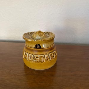 Vintage Condiment Jar, 1970&#39;s Royal Norfolk Ceramic Mustard Jar, Gold Mustard Jar, Made In England, 1970&#39;s Decor, Mid Century Kitchen