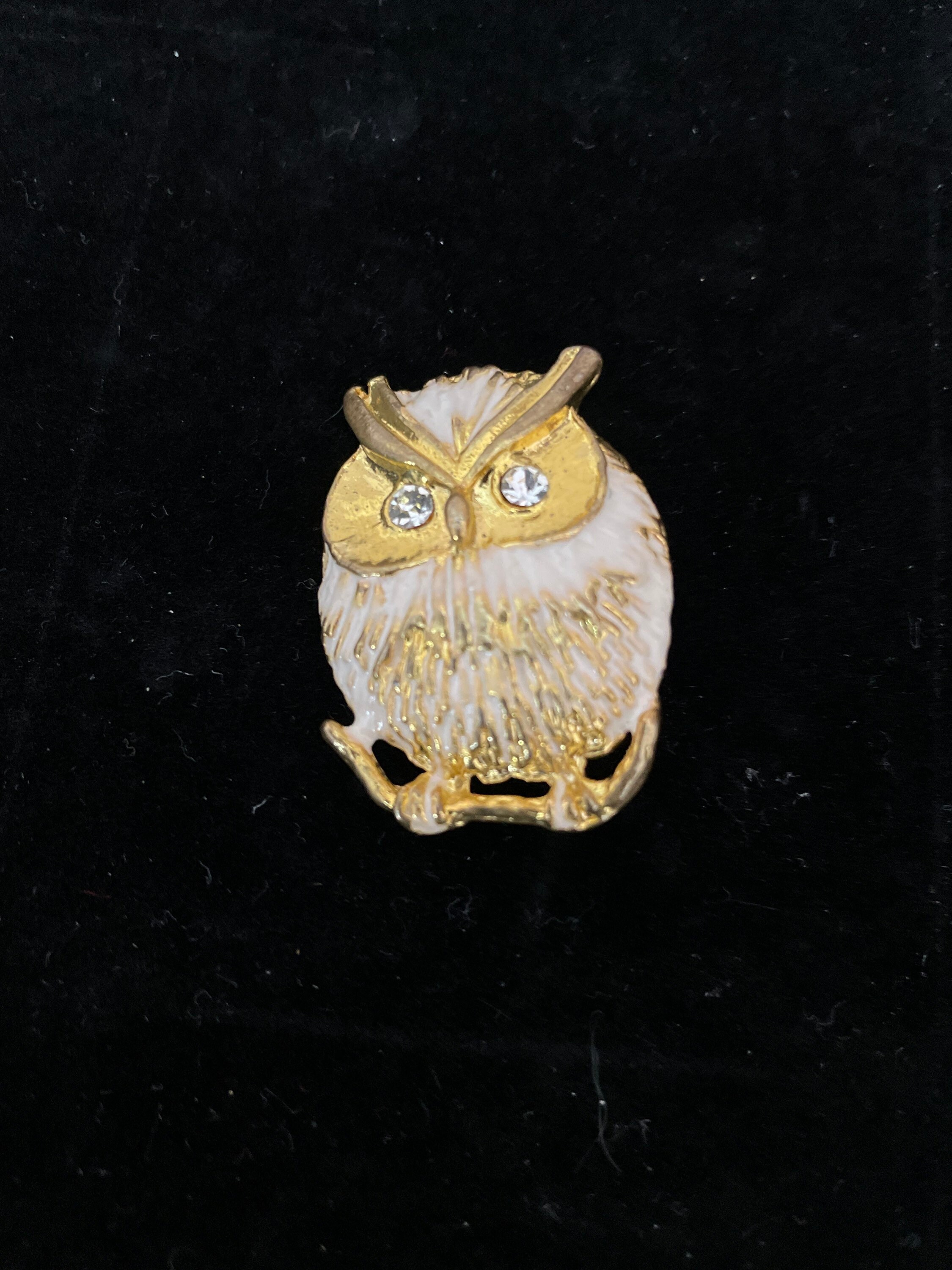 Vintage Owl Brooch, 1980's Gold Owl Brooch, Enamel Owl Brooch, Pin, 1980's Brooch, Owl Jewel