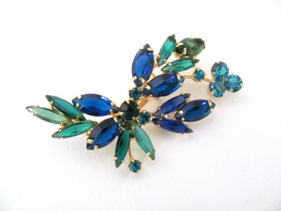 Vintage Blue, Green Brooch - 1960's Blue, Green R… - image 1