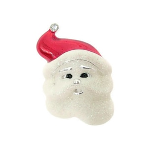Vintage Christmas Brooch, 1970&#39;s Enamel Santa Brooch, Santa Pin, Christmas Pin, Glitter Santa, Santa Face, Holiday Jewelry, 1970&#39;s Christmas
