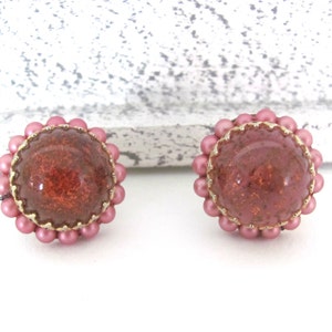 Vintage Pink Earrings, 1960's Pink Lucite Earrings, Lucite Glitter Screw Back Earrings, 1960's Earrings
