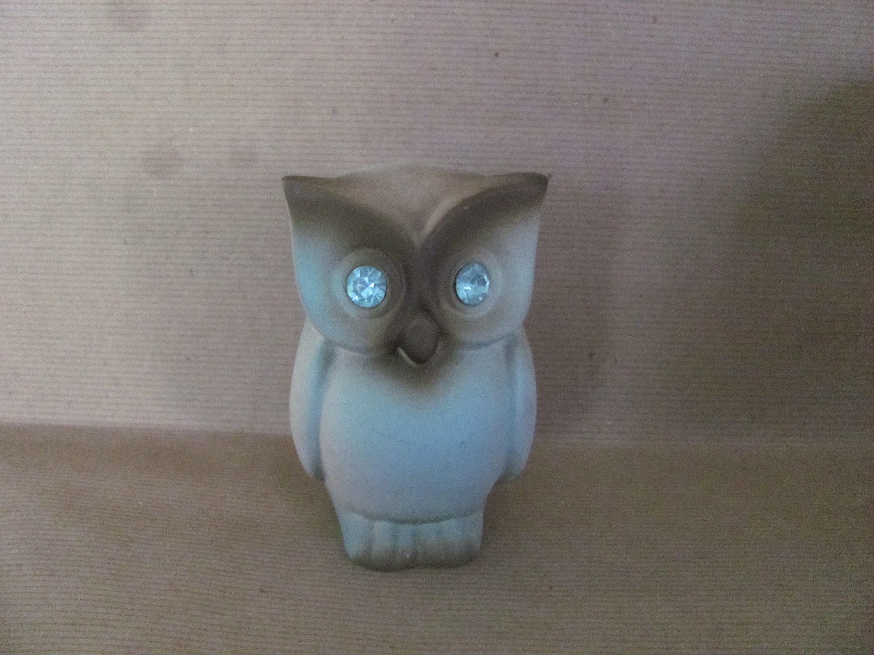 Vintage Owl Figurine, 1970's Rhinestone Eye Owl Figurine, Blue and Brown Ceramic Owl, Woodland O