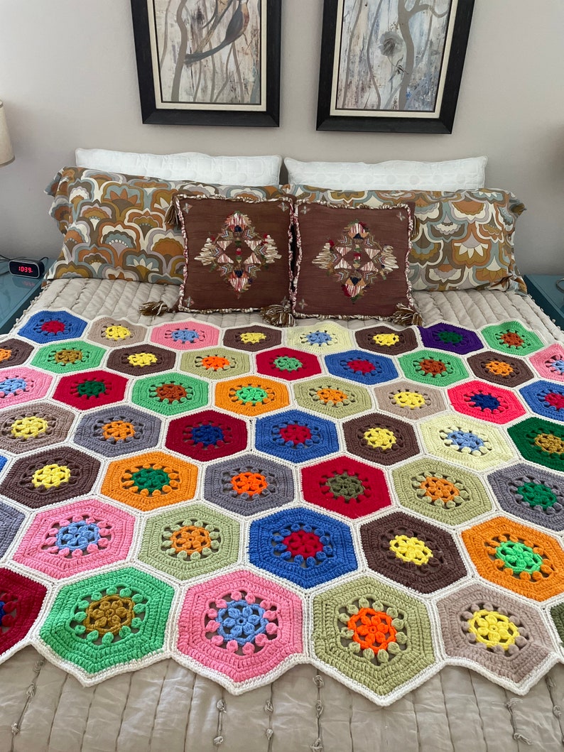 Vintage Afghan Throw 1970's Mod Crochet Afghan Vintage Etsy