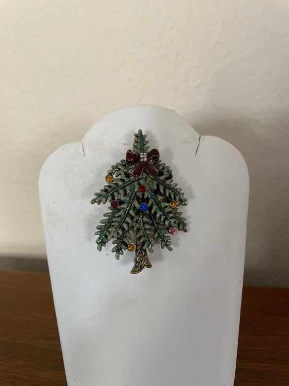Vintage Christmas Tree Brooch, Pin, Avon Green En… - image 4