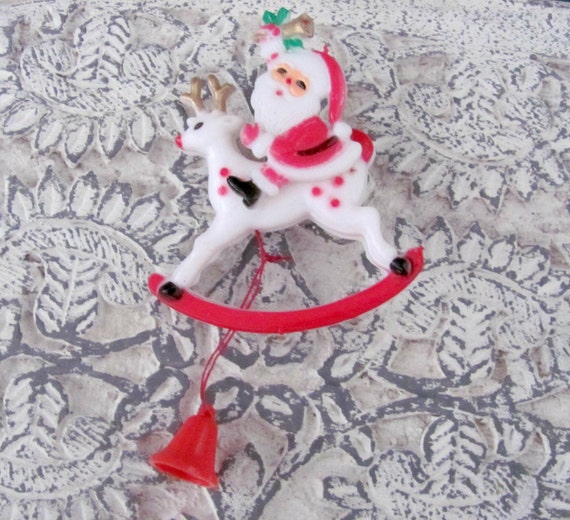 Vintage Christmas Brooch, 1960's Santa, Reindeer … - image 1