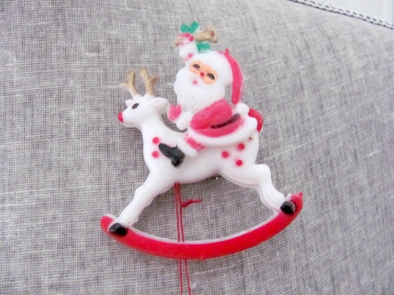 Vintage Christmas Brooch, 1960's Santa, Reindeer … - image 2