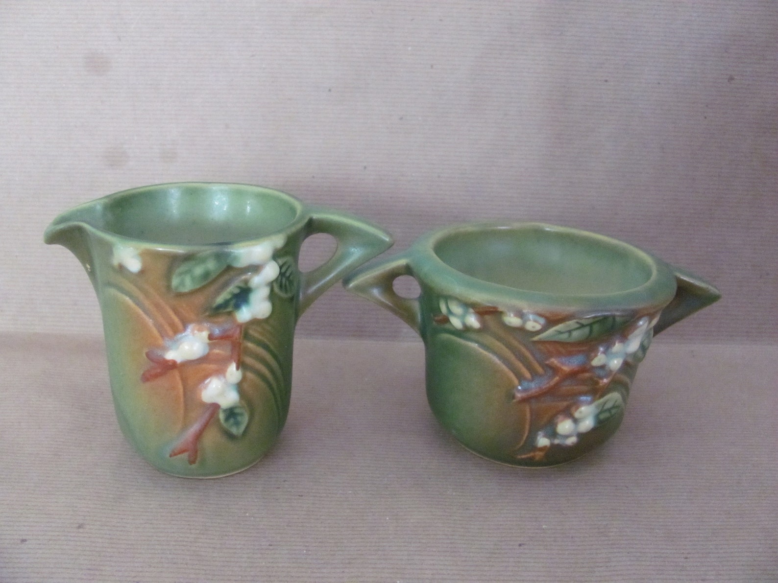 Vintage Green Pottery Sugar and Creamer Set 1940's Etsy
