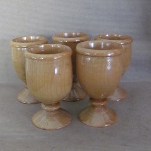 Vintage Wood Egg Cups, 1970&#39;s Danish Modern Wood Egg Cup Set, 1970&#39;s Mid Century Kitchen Decor