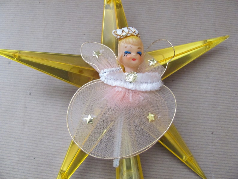 Christmas Decoration Vintage Christmas Tree Topper Holiday Decor Plastic Star Tree Topper 1970/'s Gold Angel Tree Topper