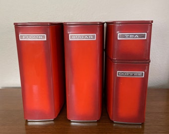 Vintage Metal Canister Set, 1960's Fashion Manor Canisters, Burnt Orange, Set of 4, Made In USA, 1960s, Mid Century Decor