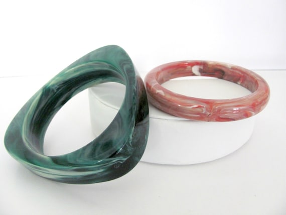 Vintage Bangle Bracelets, 1980's Marbleized Brace… - image 1