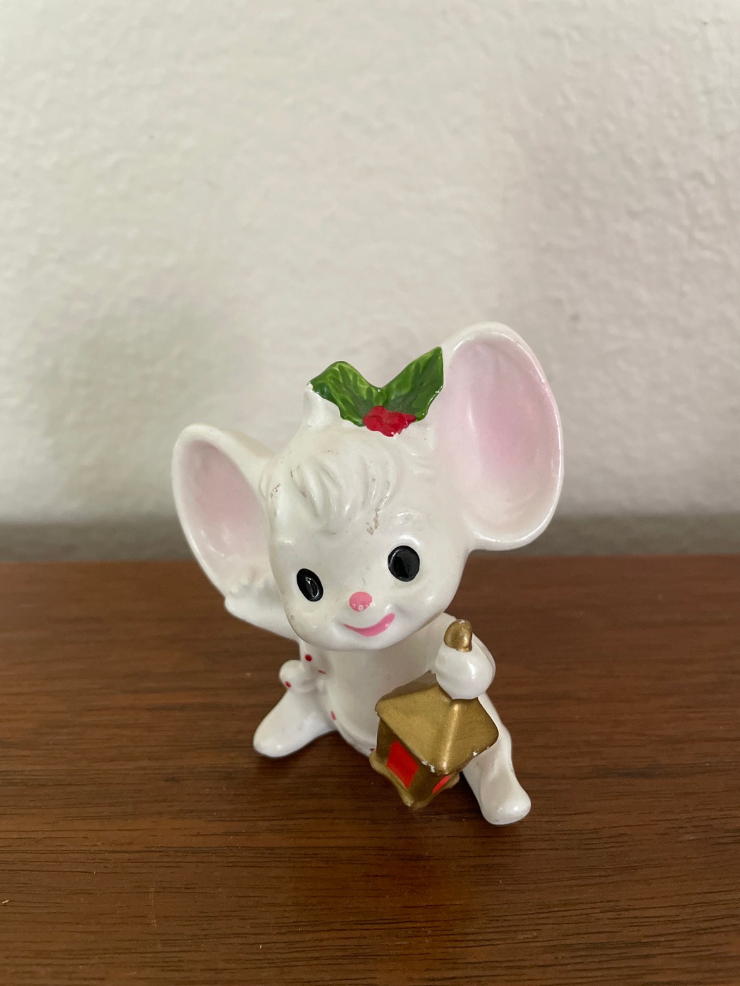 Vintage Christmas Mouse Figurine, 1960's Napco Christmas Mouse, X9596