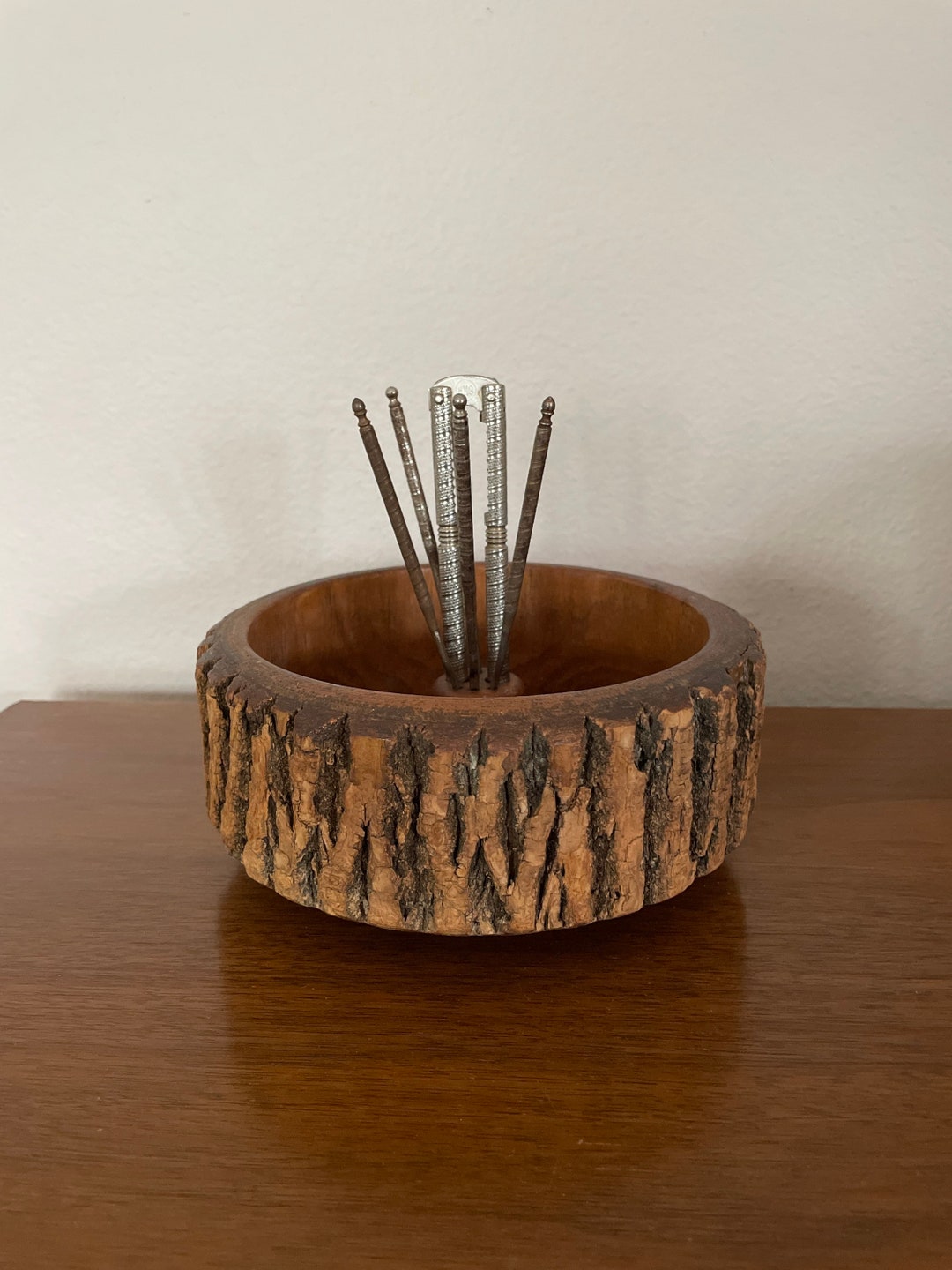 Vintage Nut Bowl Set 1960's Wood Nut Bowl With Nutcracker Etsy