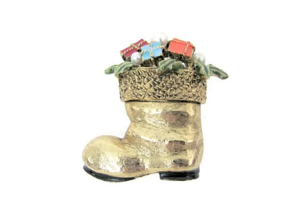 Vintage Christmas Brooch, 1960's ART Santa's Boot… - image 1