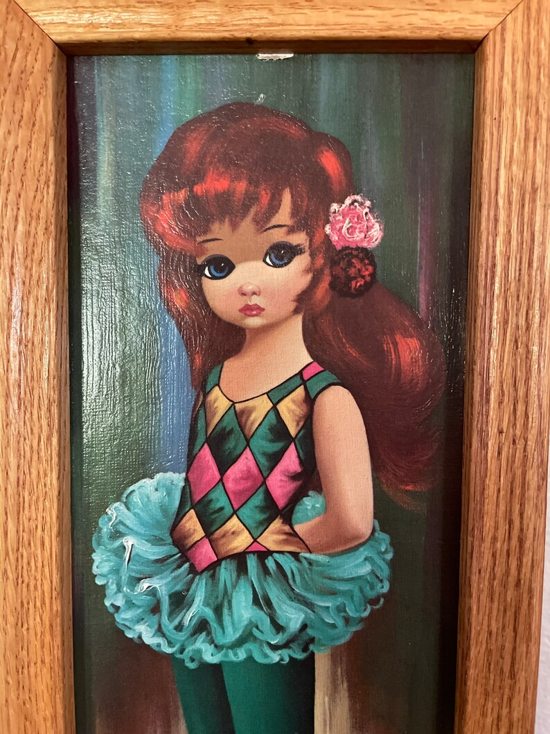 Tableau Vintage 1960s Big Eyes – Fillette Au Chaton Par F. Idyllw (Occasion)