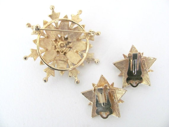 Vintage Star Brooch, Earrings Set, 1960's ART Gol… - image 4