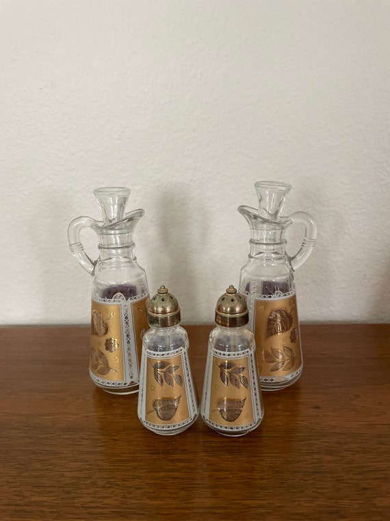 Vintage Glass Condiment Set, 1960's Cera Glass Salt and Pepper