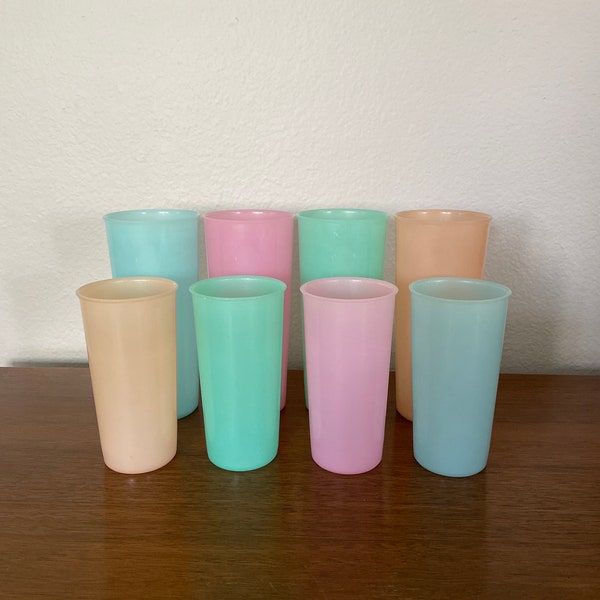 Vintage Tupperware Tumblers, Glasses, 1970's Tupperware Pastel Tumblers, Large and Small, Set of 8, 1970's, Mid Century Decor