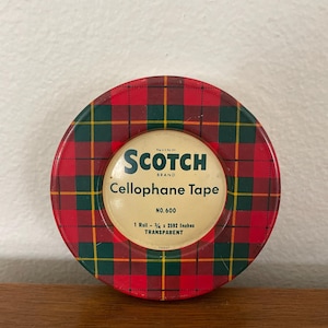 Vintage Scotch Tape Tin, 1950&#39;s Metal Scotch Cellophane Tape Tin, Tape Box, 1950&#39;s, Mid Century Decor