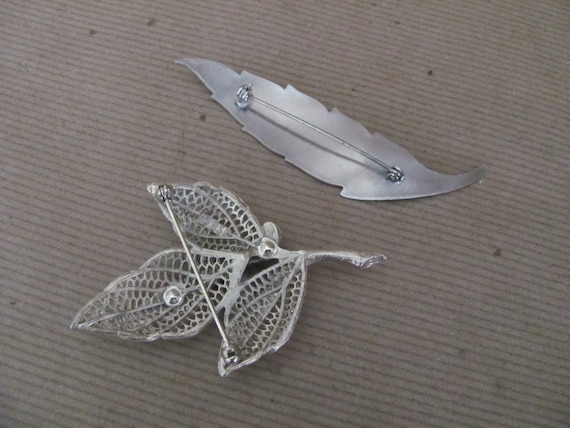 Vintage Leaf Brooches, Pins, 1970's Silver Leaf B… - image 3