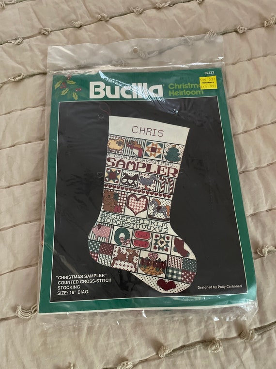 Vintage Christmas Cross Stitch Stocking Kit, 1990's Bucilla
