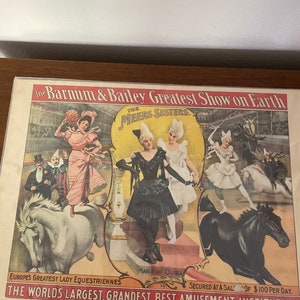 Vintage Circus Poster, 1960&#39;s Barnum & Bailey Greatest Show On Earth Poster, Meer Sisters, Horse Riders, 1960&#39;s, Mid Century Decor