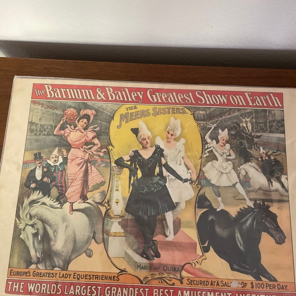 Vintage Circus Poster, 1960's Barnum & Bailey Greatest Show On Earth Poster, Meer Sisters, Horse Riders, 1960's, Mid Century Decor