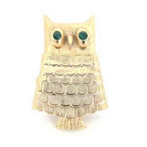 Vintage Owl Brooch, 1970&#39;s Avon Perfume Owl Brooch, Green Eyed Owl Perfume Locket Brooch, Pin, 1970&#39;s Brooch, Owl Jewelry