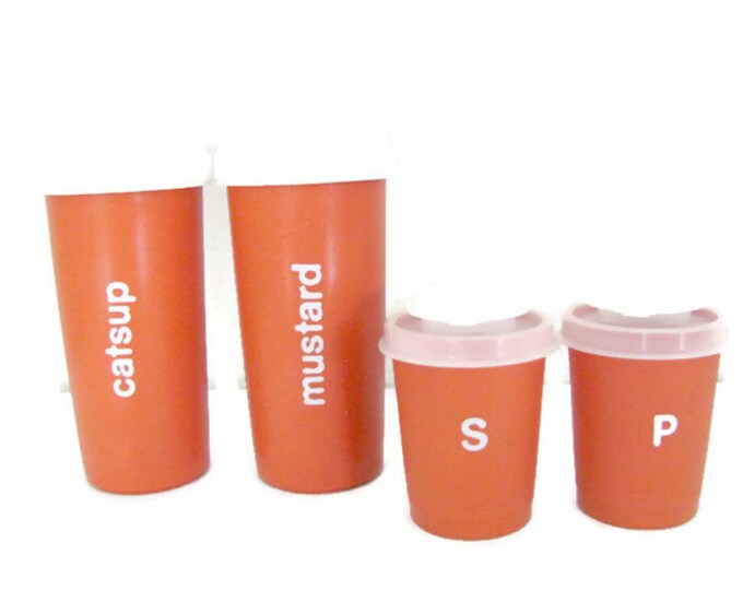 Vintage Tupperware Condiment Set 1970s Burnt Orange Etsy