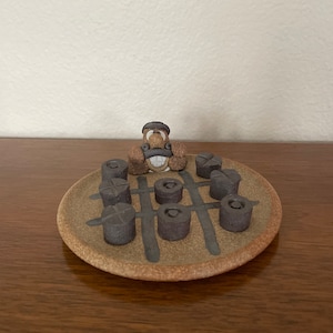 Vintage Tic Tac Toe Game, 1970&#39;s Ugly People Stone Tic Tac Toe Game, Vintage Desktop Game, 1970&#39;s Decor