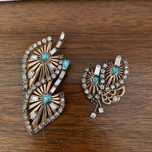 Vintage Art Deco Brooches, Pins, 1940&#39;s Gold and Rhinestone Brooches, Art Deco Brooch, Pin, 1940&#39;s Brooch, Jewelry